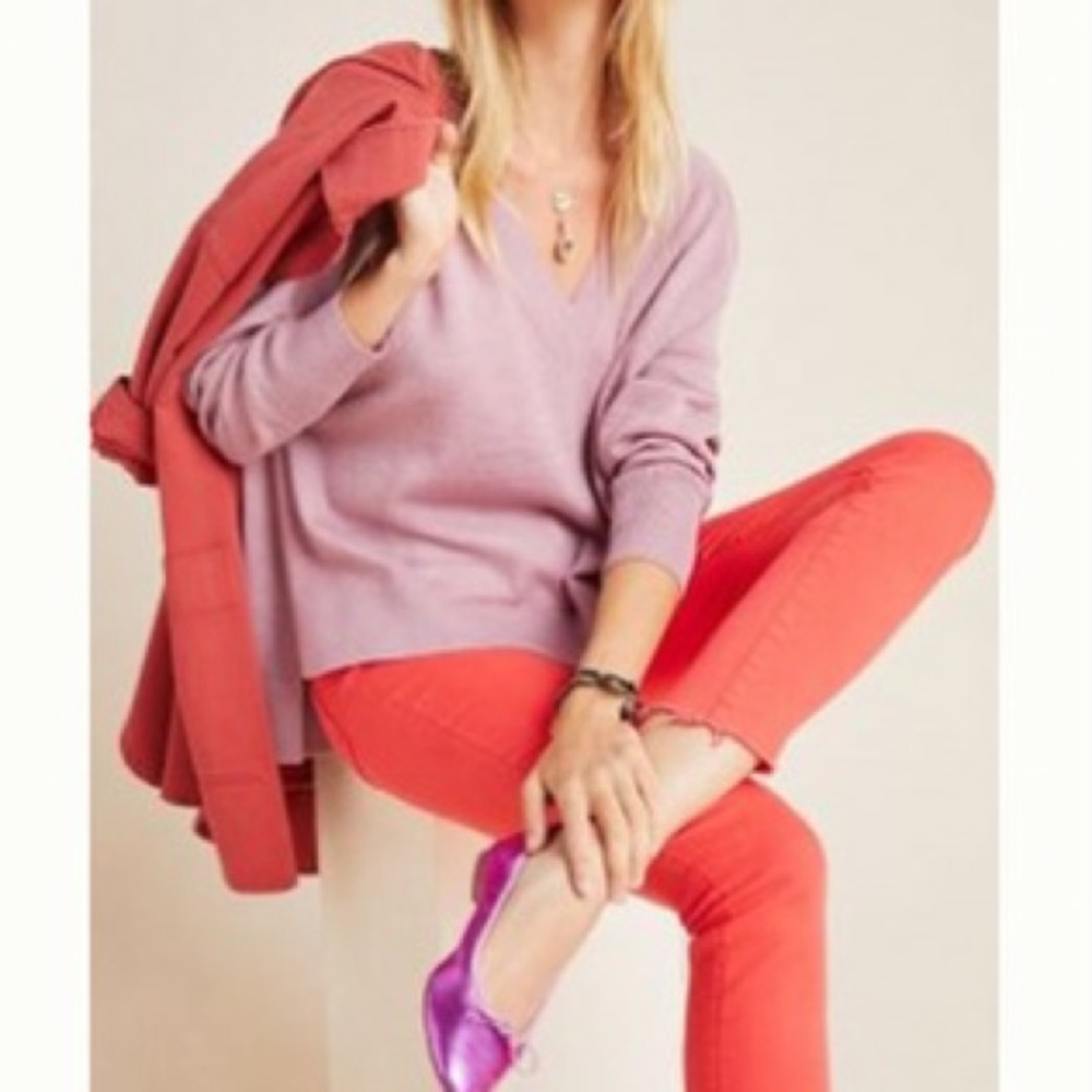 Anthropologie Gabby V-Neck Merino Sweater XL Mauve